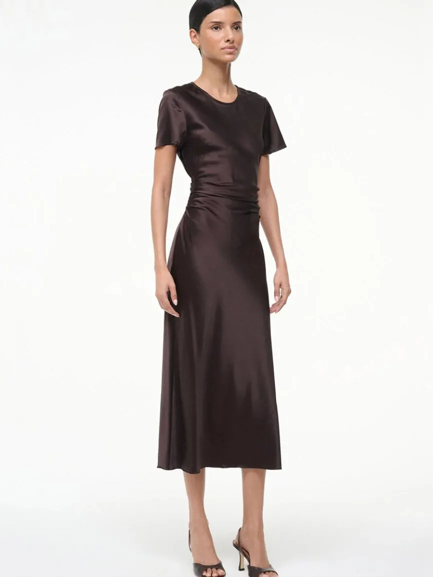 STAUD Marcel Silk Dress in Earth