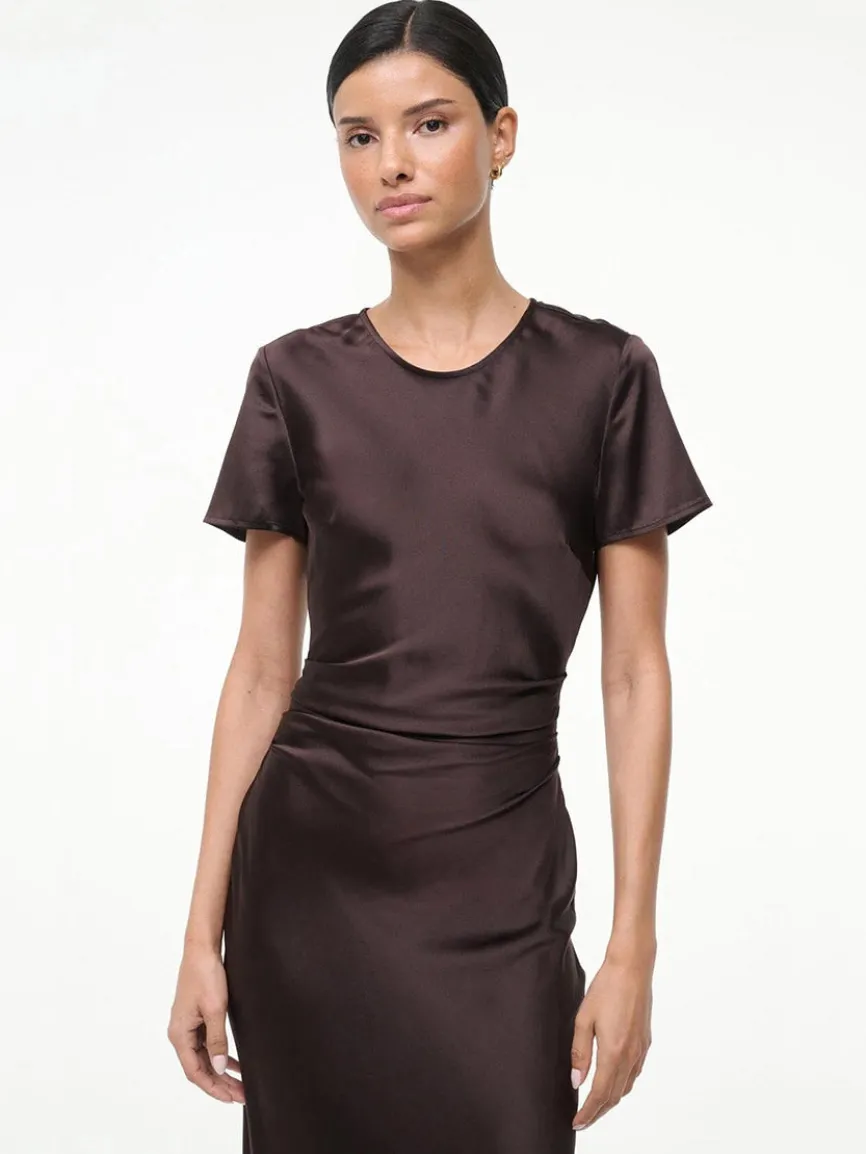 STAUD Marcel Silk Dress in Earth
