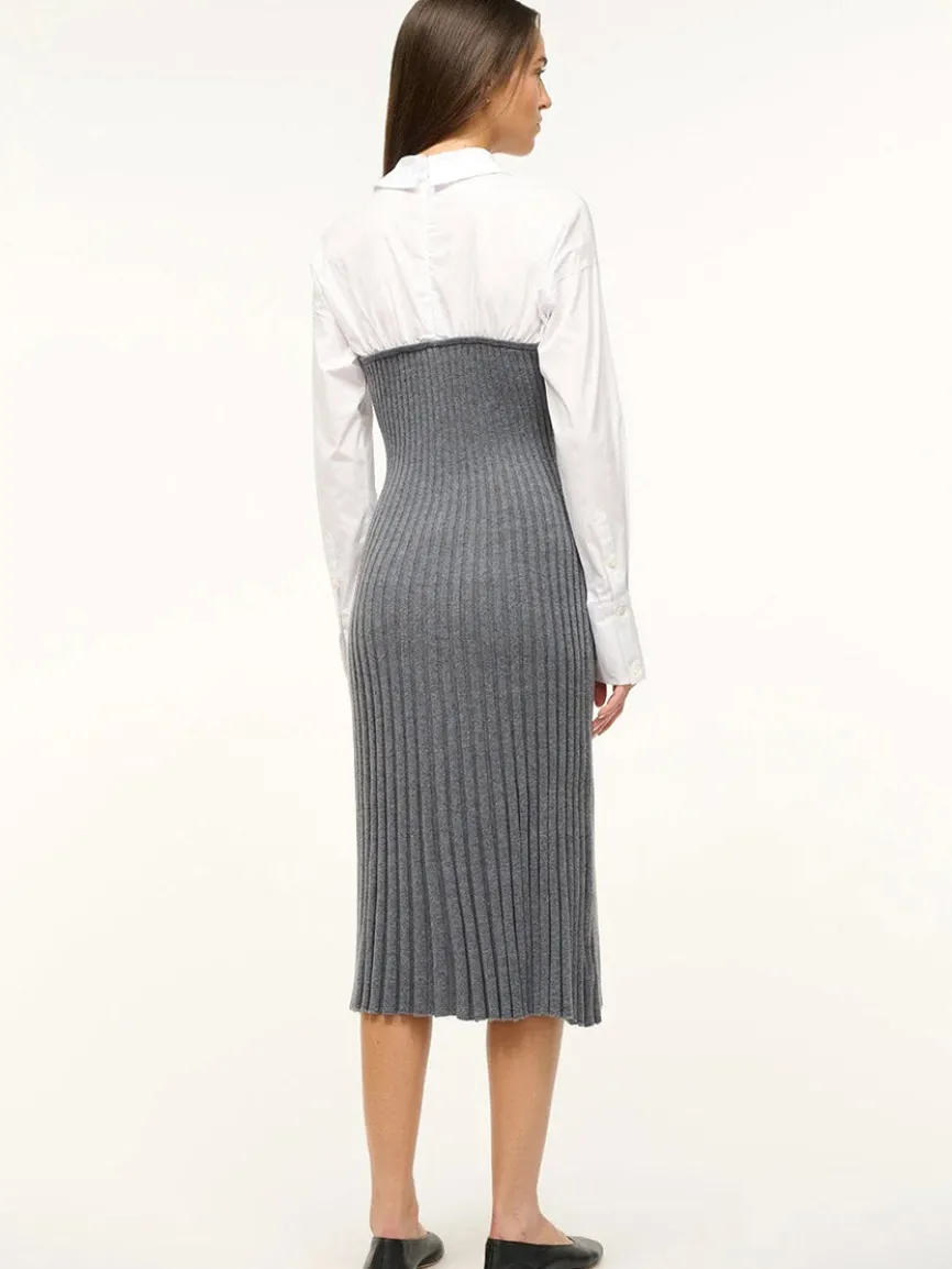 STAUD O'Keefe Pleated Dress in Charcoal/White