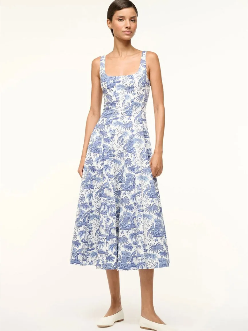 STAUD Wells Sleeveless Dress in Blue Toile