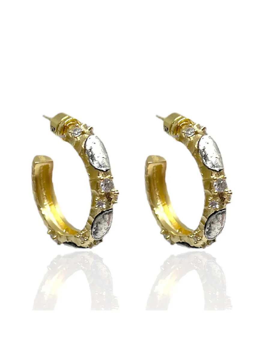 Tat2 Designs Alma Hoops 1" in Gold & Vintage Silver