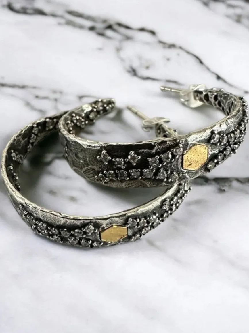 Tat2 Designs Cosa Hoops in Vintage Silver & Gold