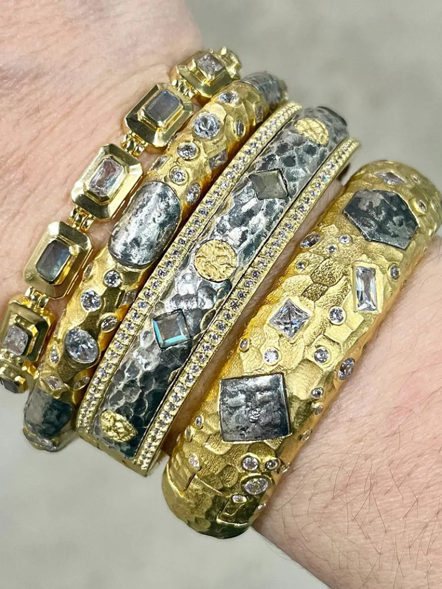 Tat2 Designs Labradorite Mota Coin Bangle in Gold & Vintage Silver