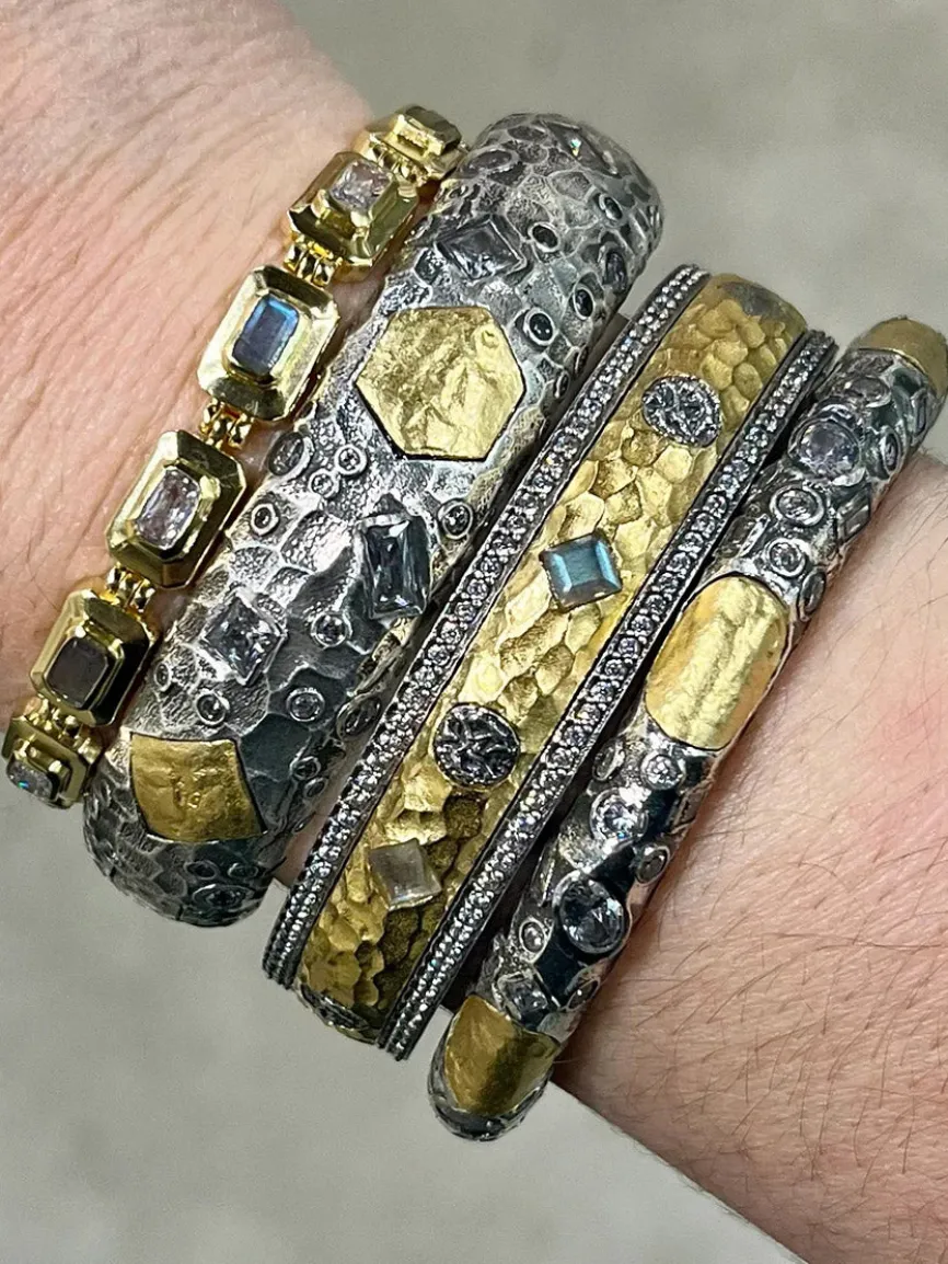 Tat2 Designs Labradorite Mota Coin Bangle in Vintage Silver & Gold