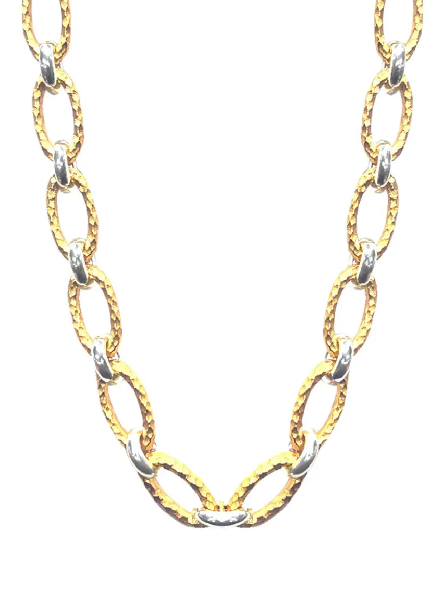 Tat2 Designs Ravelle Hammered Chain 16" Necklace in Gold & Vintage Silver