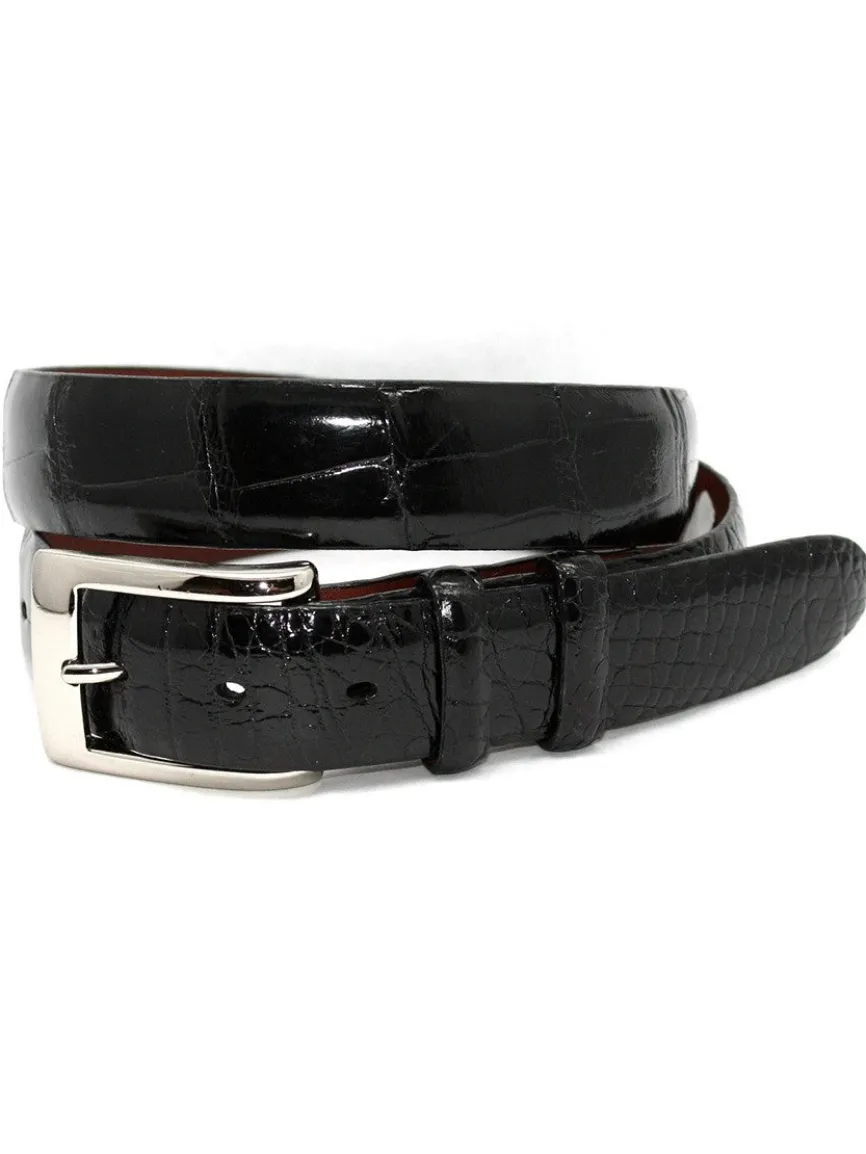 Torino Leather American Alligator Skin Belt in Black