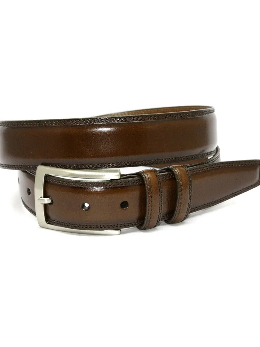 Torino Leather Hand Stained Italian Kipskin Belt in Brown