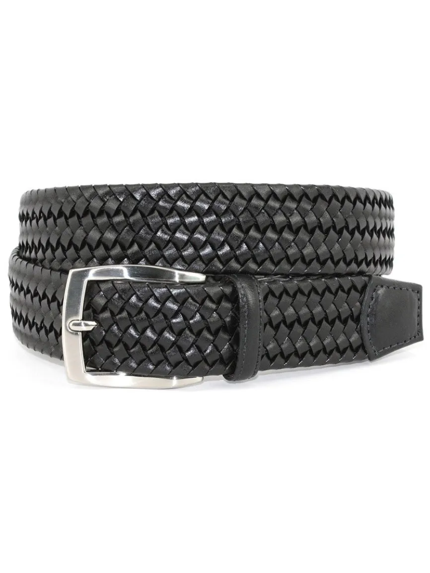 Torino Leather Italian Woven Stretch Leather Belt in Black