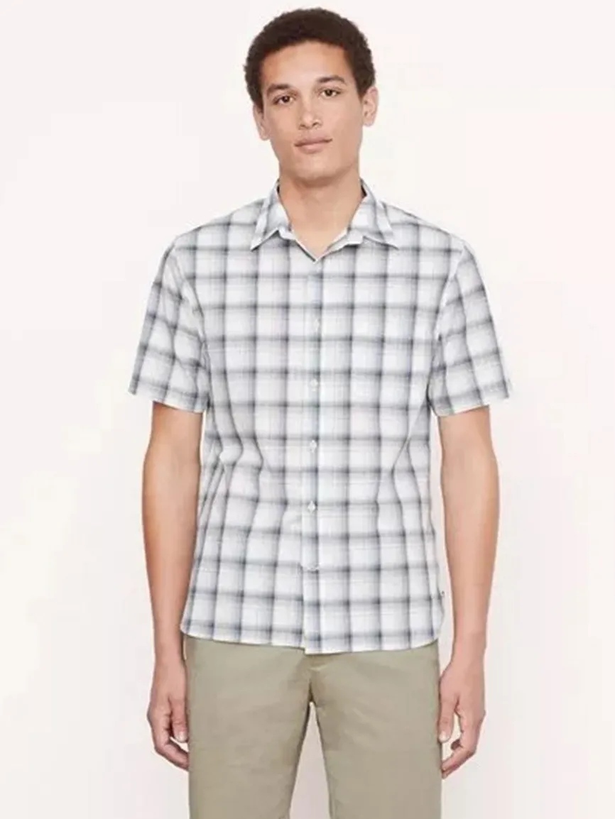 Vince Atwater Plaid Short Sleeve Shirt in Celery