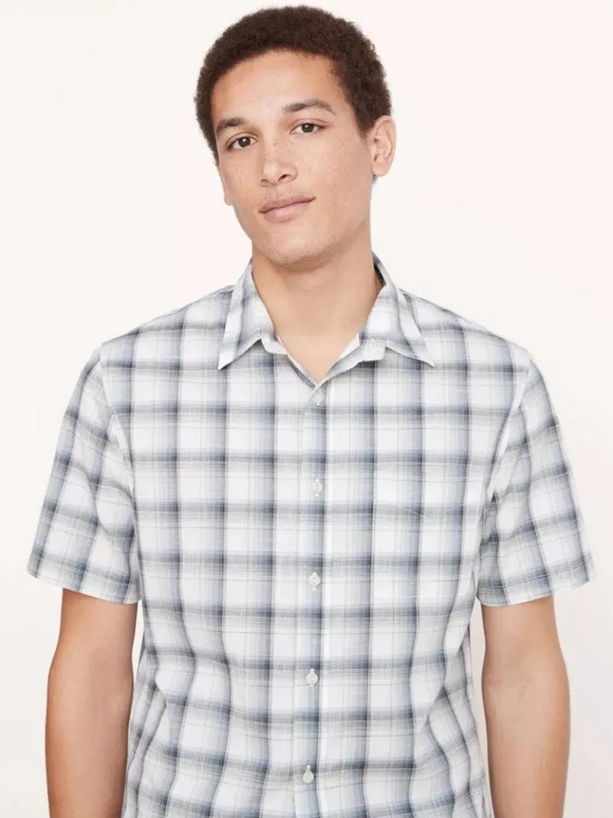 Vince Atwater Plaid Short Sleeve Shirt in Celery