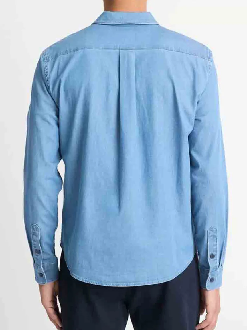 Vince Double Patch-Pocket Cotton Shirt in Washed Waterfall