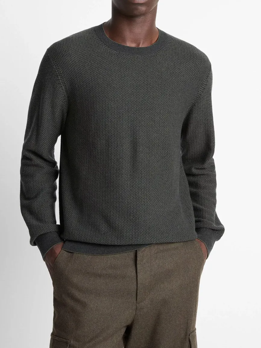 Vince Geo-Jacquard Wool-Blend Crew Neck Sweater in Driver Green/Coastal Blue