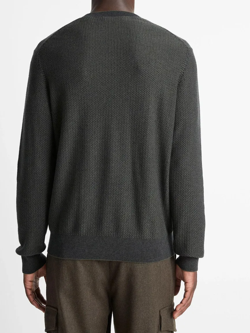 Vince Geo-Jacquard Wool-Blend Crew Neck Sweater in Driver Green/Coastal Blue