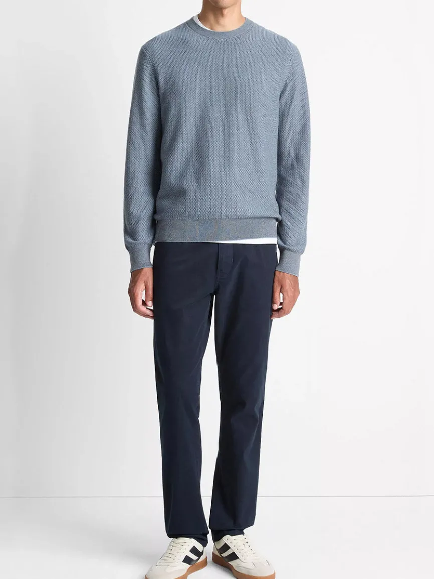 Vince Geo-Jacquard Wool-Blend Crew Neck Sweater in Parlor Blue/Medium Heather Grey
