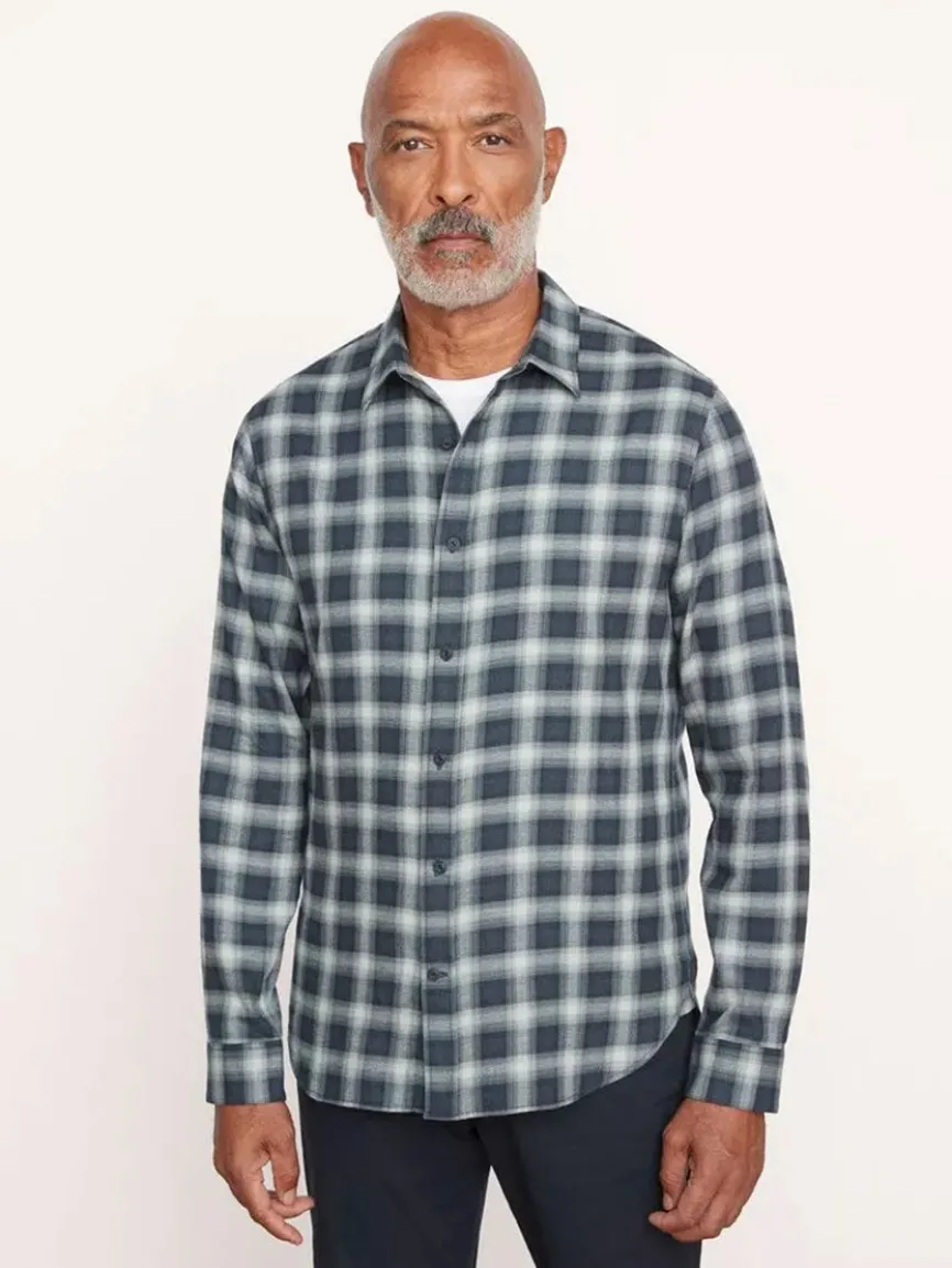 Vince Glen Oak Plaid Long Sleeve Shirt in Deep Seaweed
