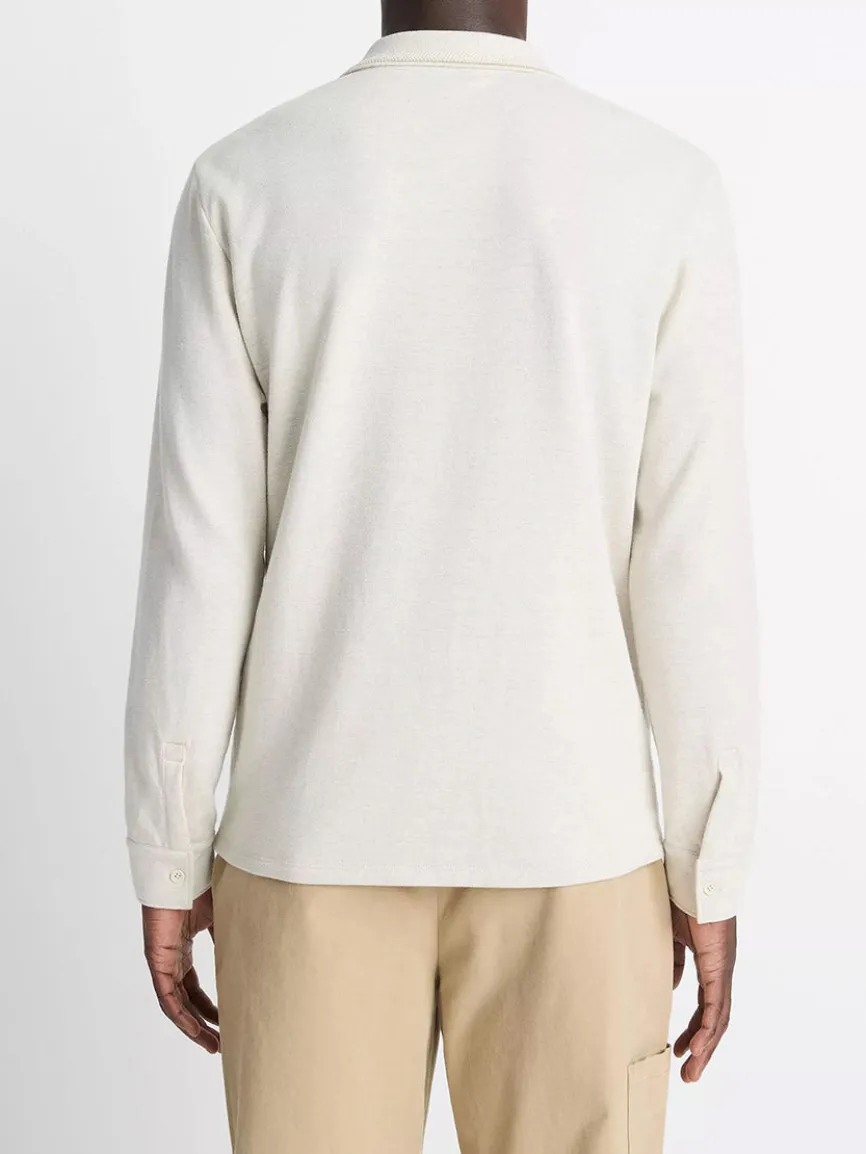 Vince Heathered Double-Face Cotton-Blend Polo Shirt in Heather Blanco/Terrapin