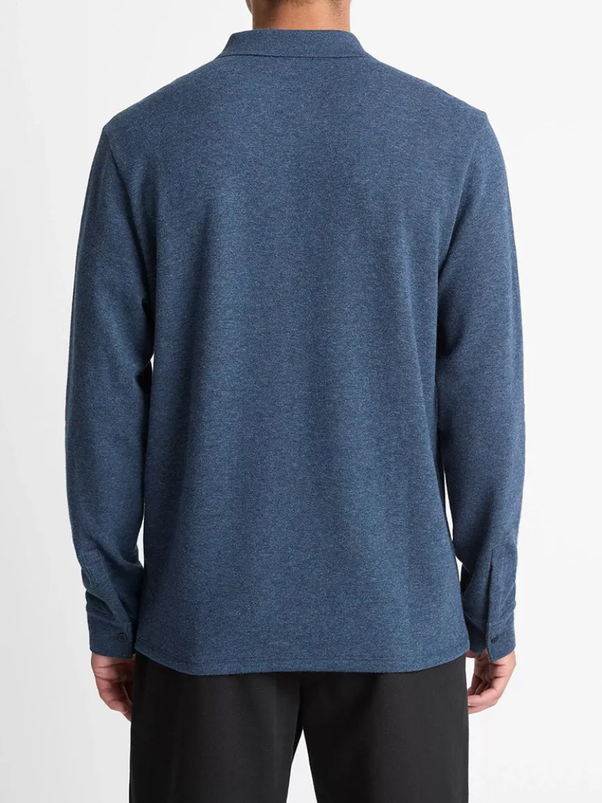 Vince Heathered Double-Face Cotton-Blend Polo Shirt in Heather Coastal Blue/Heather Fog
