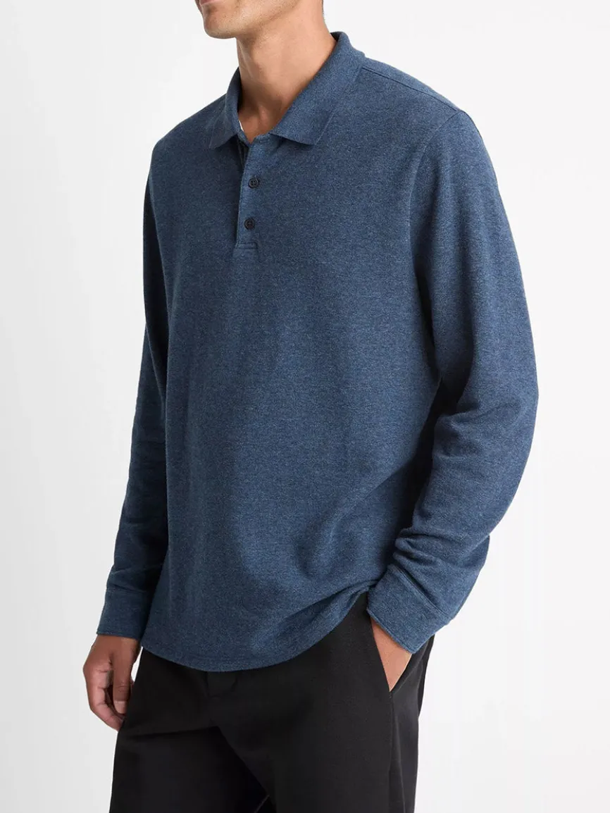 Vince Heathered Double-Face Cotton-Blend Polo Shirt in Heather Coastal Blue/Heather Fog