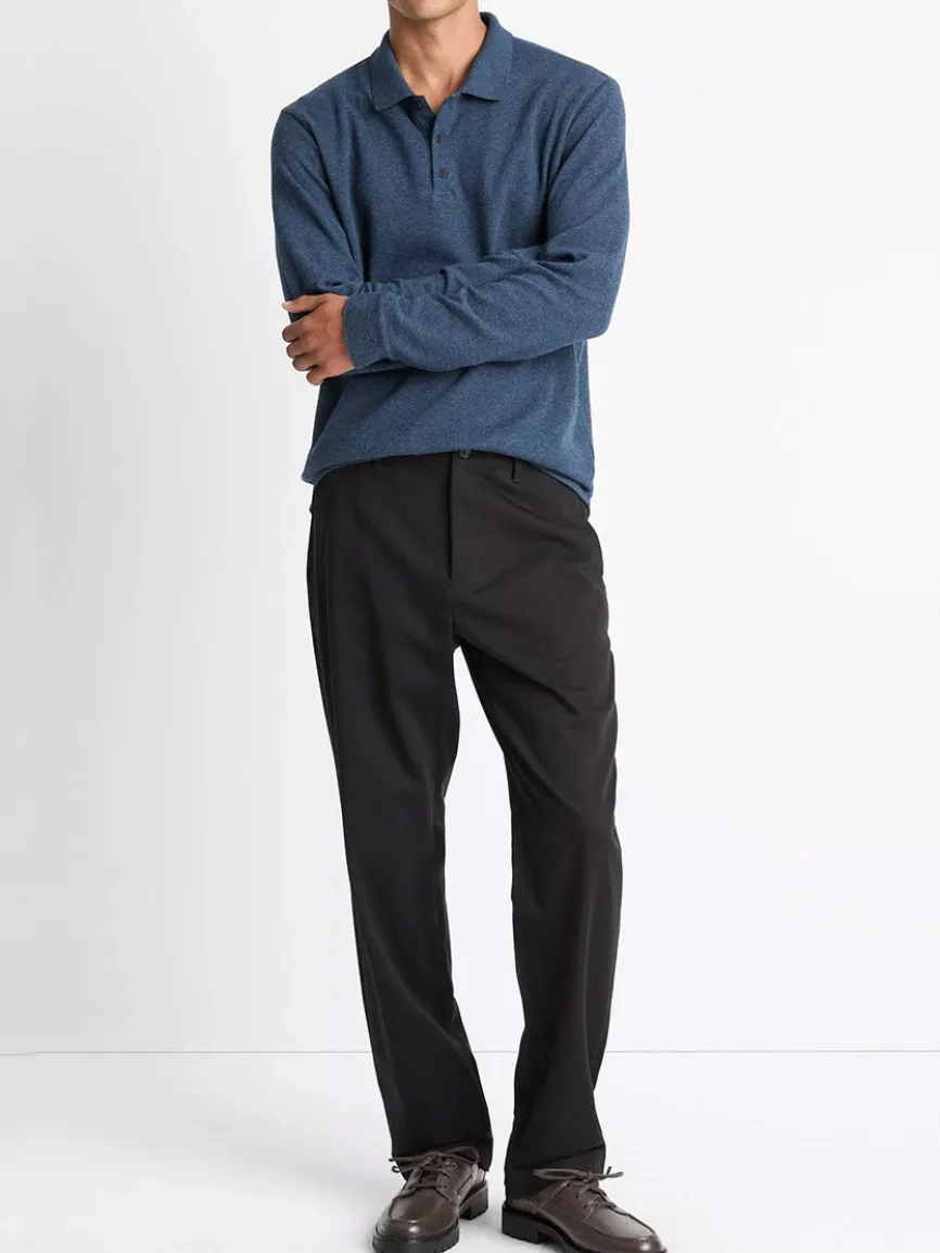 Vince Heathered Double-Face Cotton-Blend Polo Shirt in Heather Coastal Blue/Heather Fog