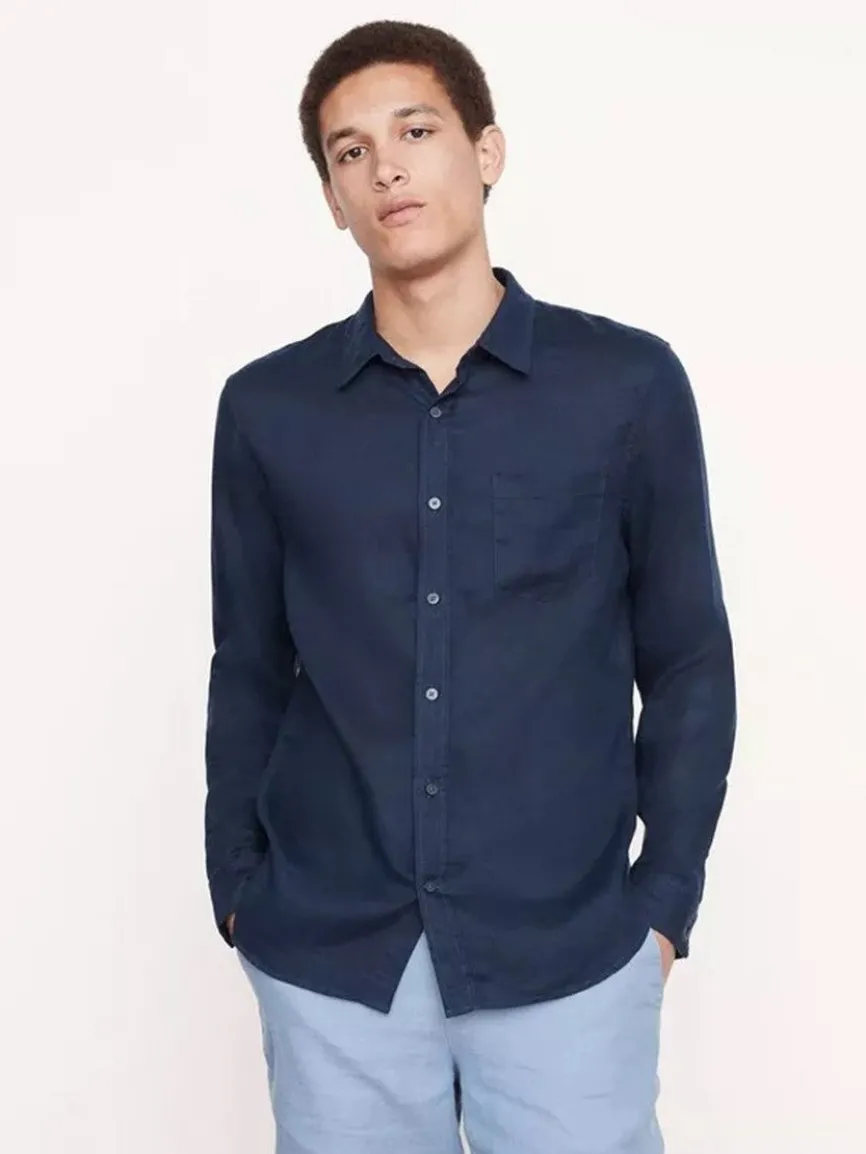 Vince Linen Long Sleeve Shirt in Coastal
