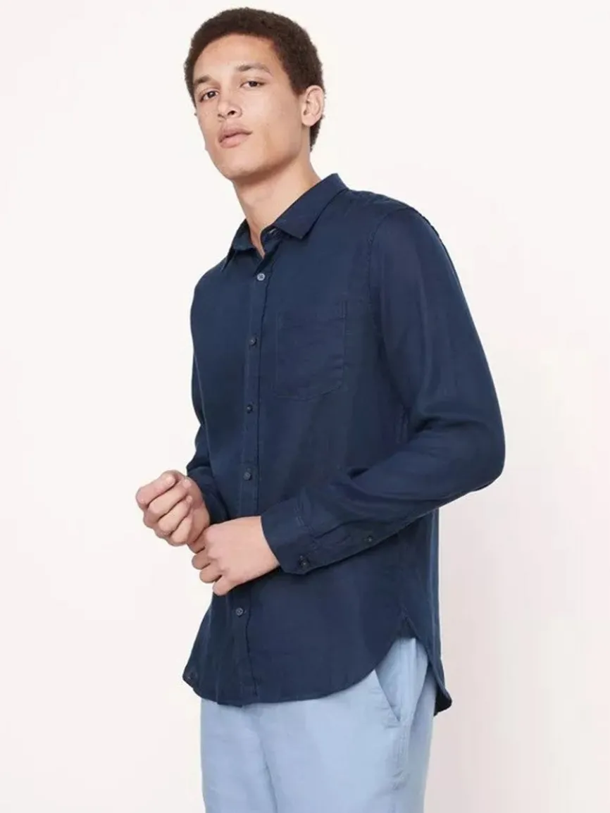 Vince Linen Long Sleeve Shirt in Coastal