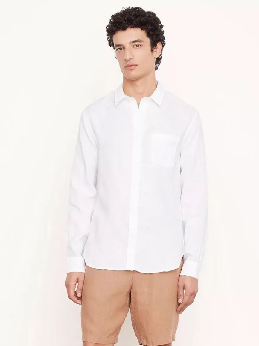 Vince Linen Long Sleeve in Optic White