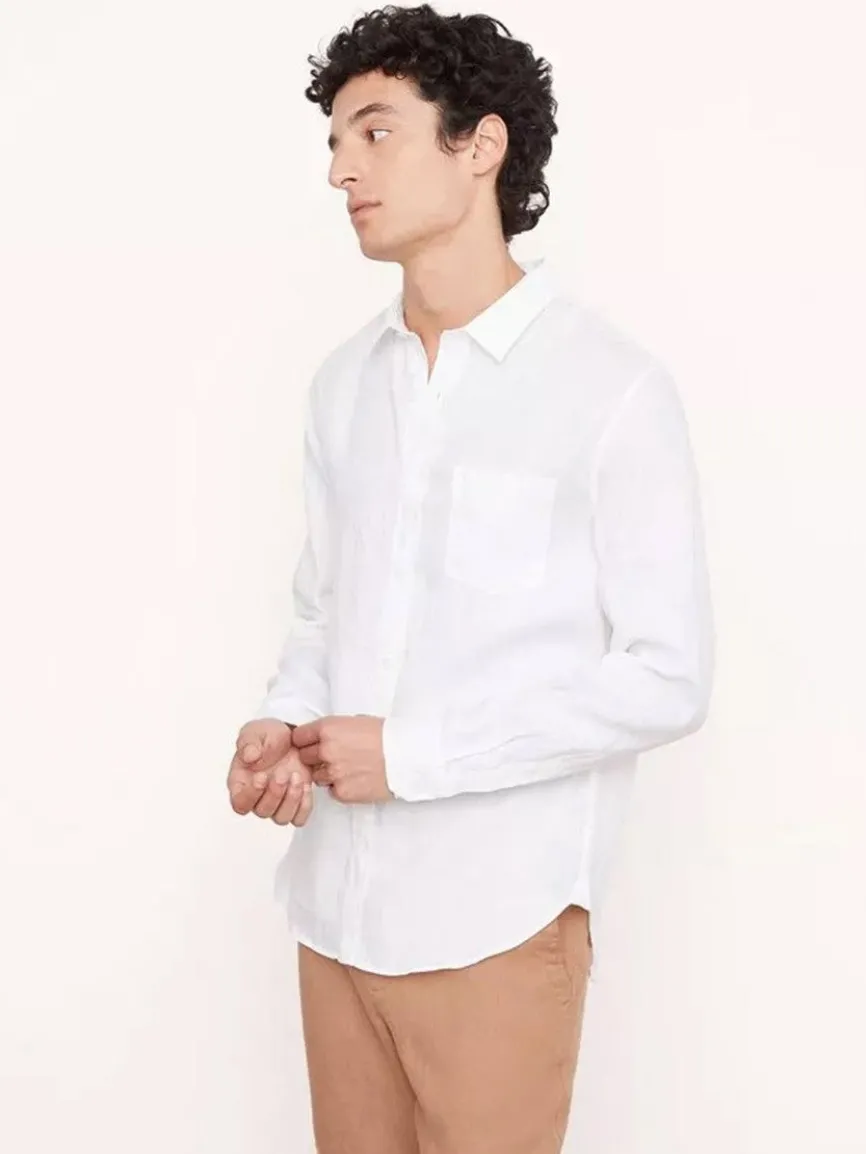 Vince Linen Long Sleeve in Optic White