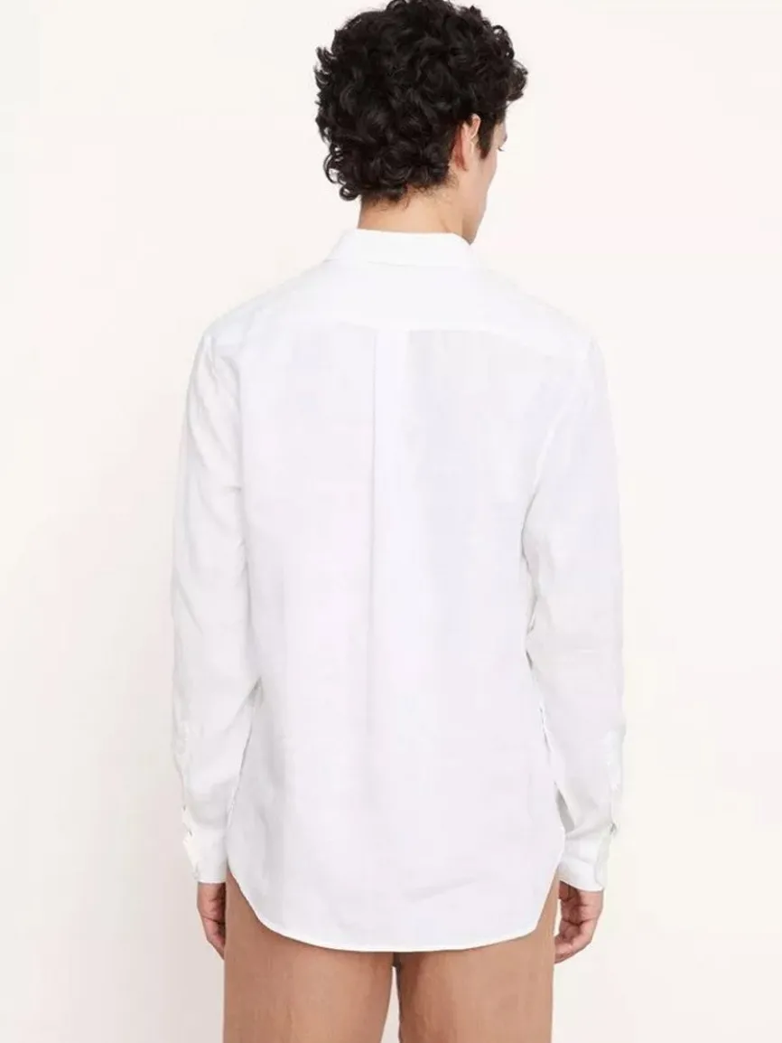 Vince Linen Long Sleeve in Optic White