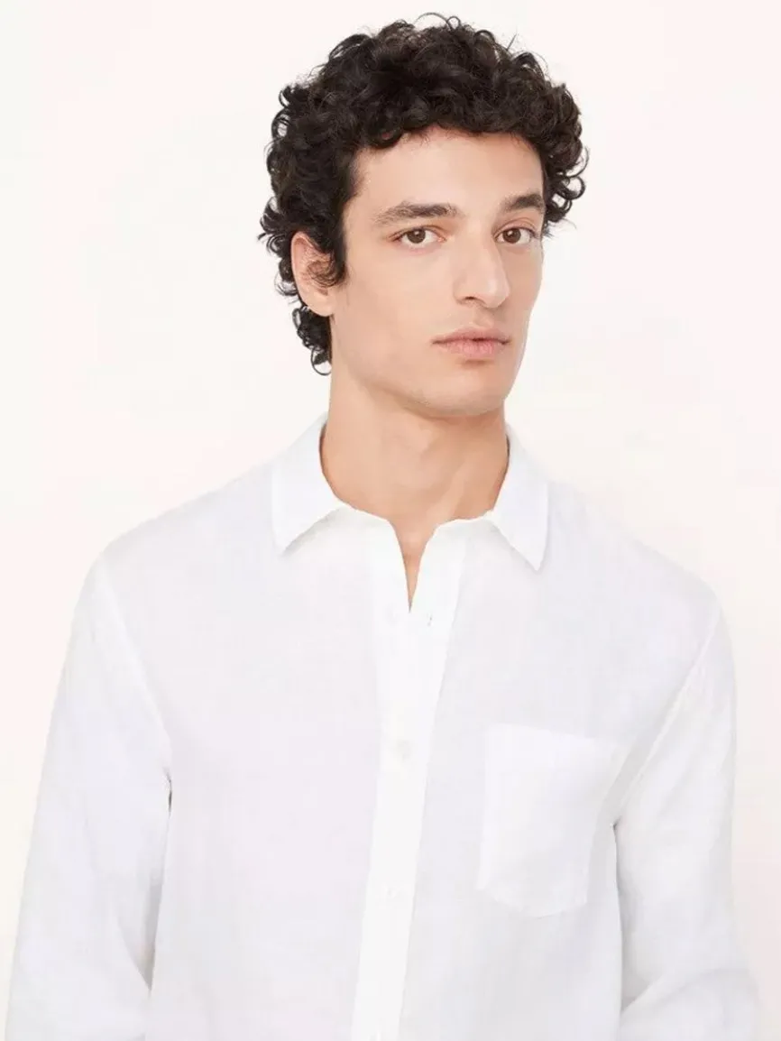 Vince Linen Long Sleeve in Optic White