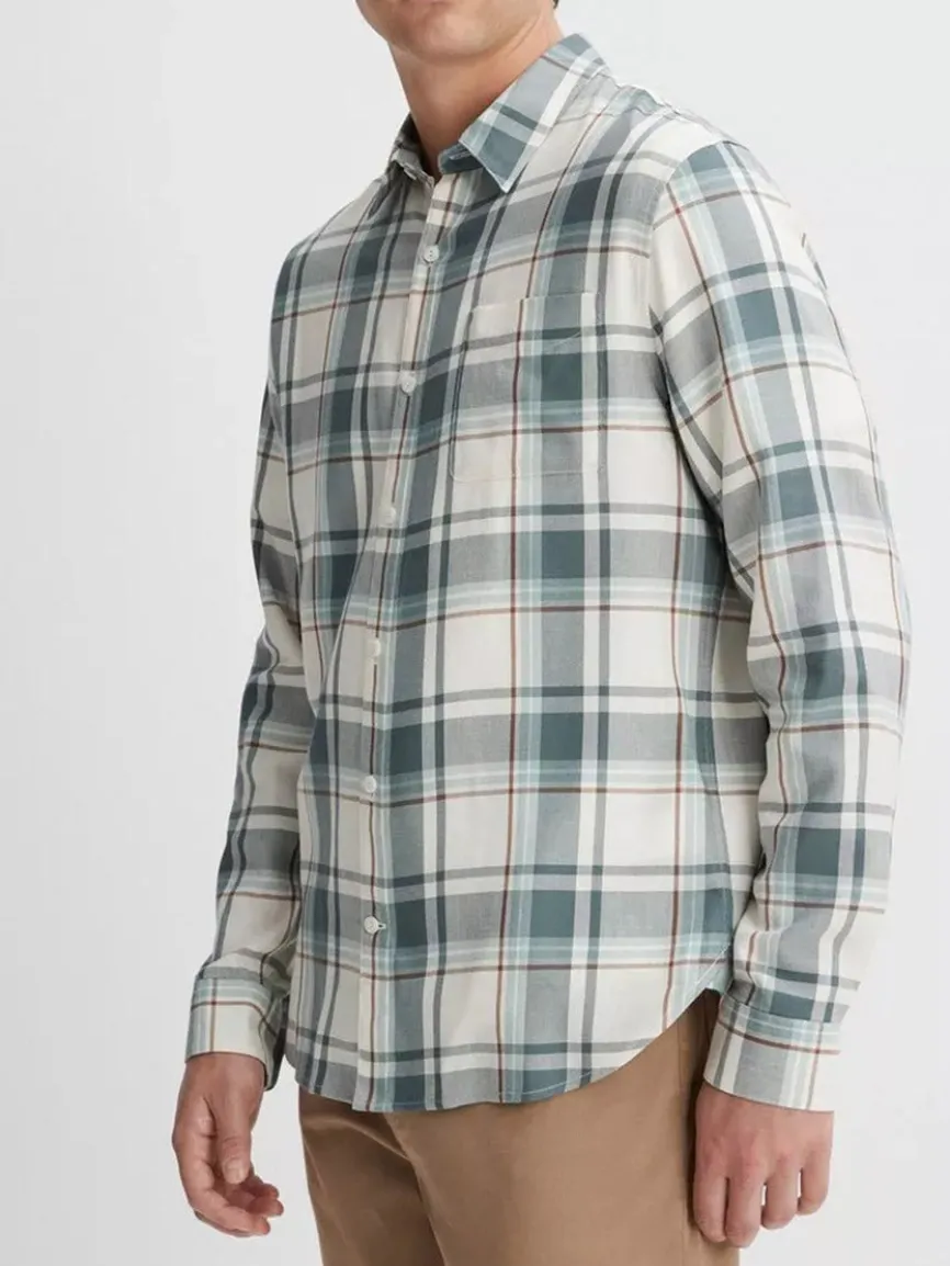 Vince Manchester Plaid Shirt in Bone/Dusty Teal