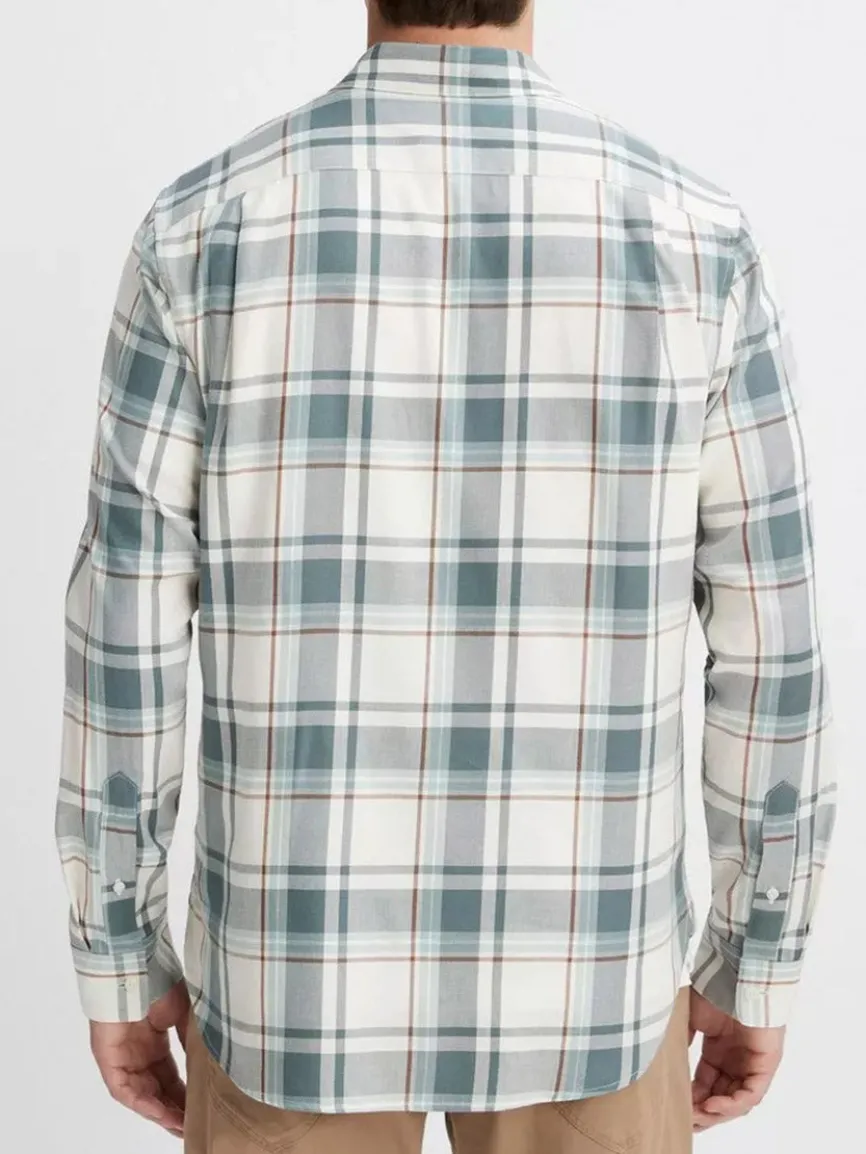 Vince Manchester Plaid Shirt in Bone/Dusty Teal