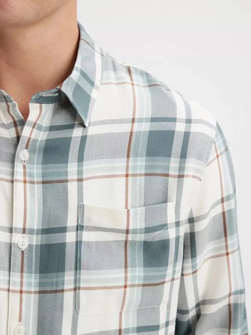 Vince Manchester Plaid Shirt in Bone/Dusty Teal