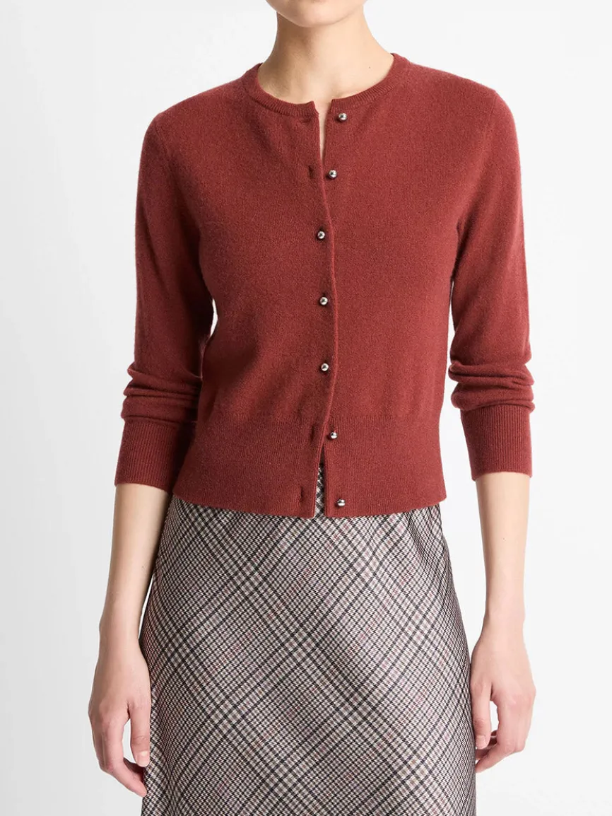 Vince Metal-Button Wool & Cashmere-Blend Cardigan in Siena