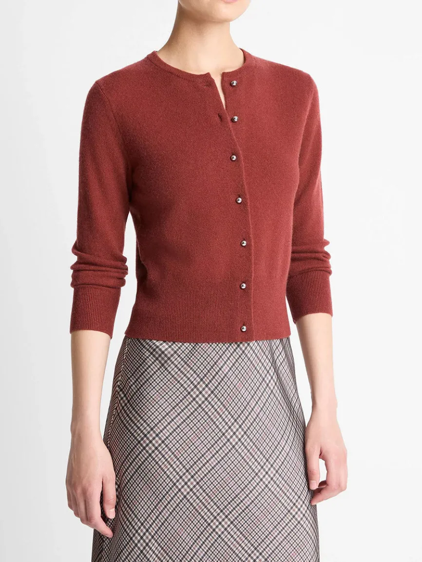 Vince Metal-Button Wool & Cashmere-Blend Cardigan in Siena