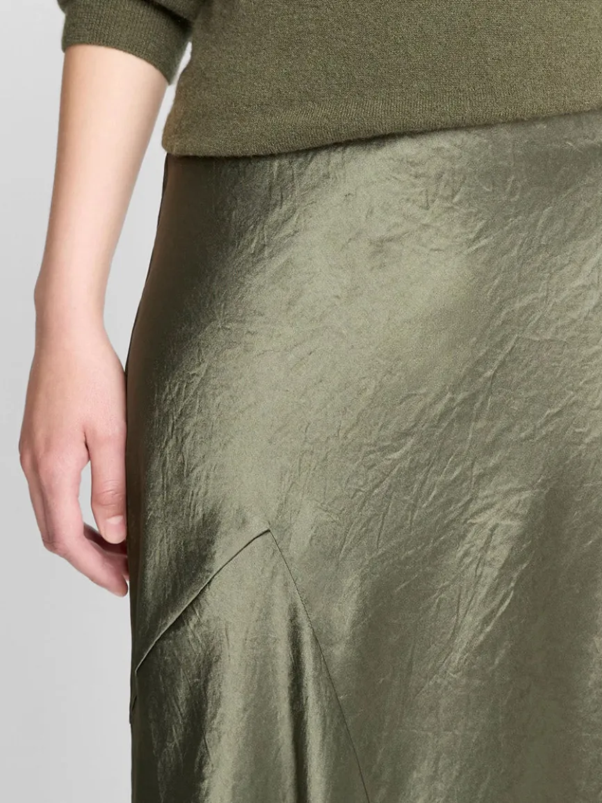 Vince Paneled Satin Bias Skirt in Herba