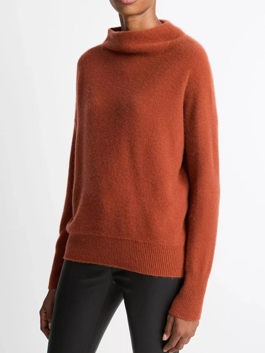 Vince Plush Cashmere Funnel-Neck Sweater in Tuscan Red