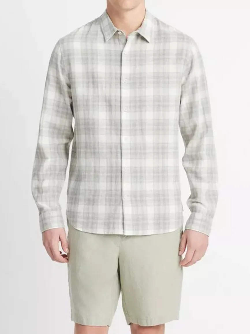 Vince Salton Plaid Long-Sleeve Shirt in Alabaster/Dried Cactus