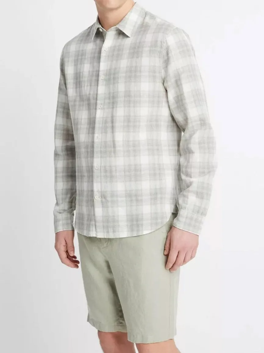 Vince Salton Plaid Long-Sleeve Shirt in Alabaster/Dried Cactus