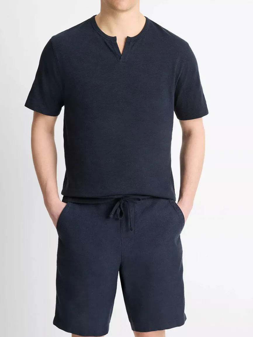 Vince Slub Cotton Split-Neck T-Shirt in Coastal Blue