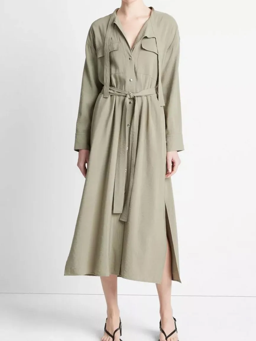 Vince Soft Utility Shirt Dress in Sea Fern