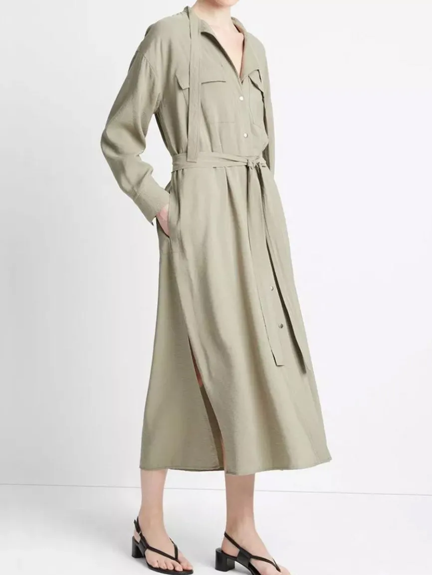 Vince Soft Utility Shirt Dress in Sea Fern