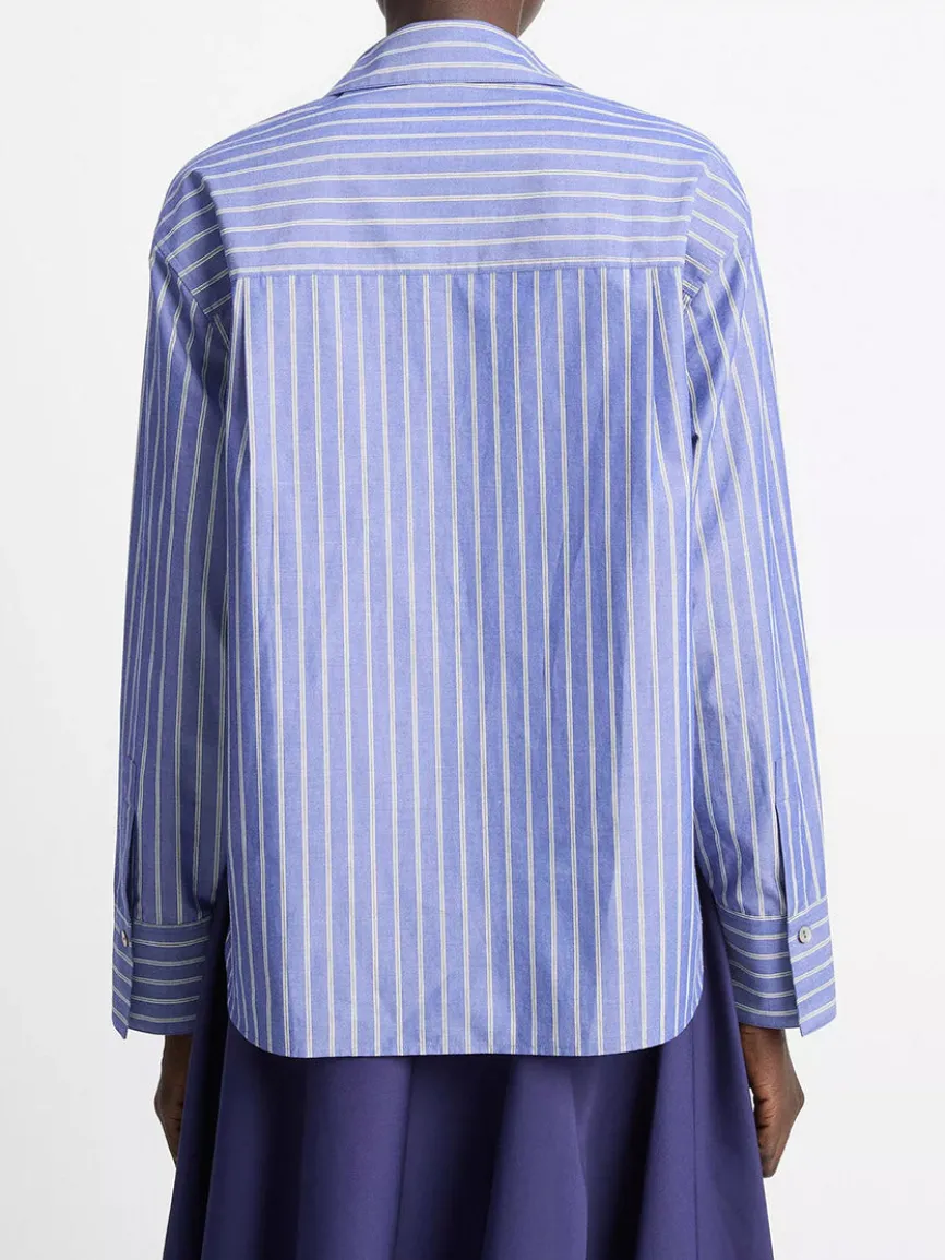 Vince Striped Cotton Relaxed Popover Shirt in Pale Twilight