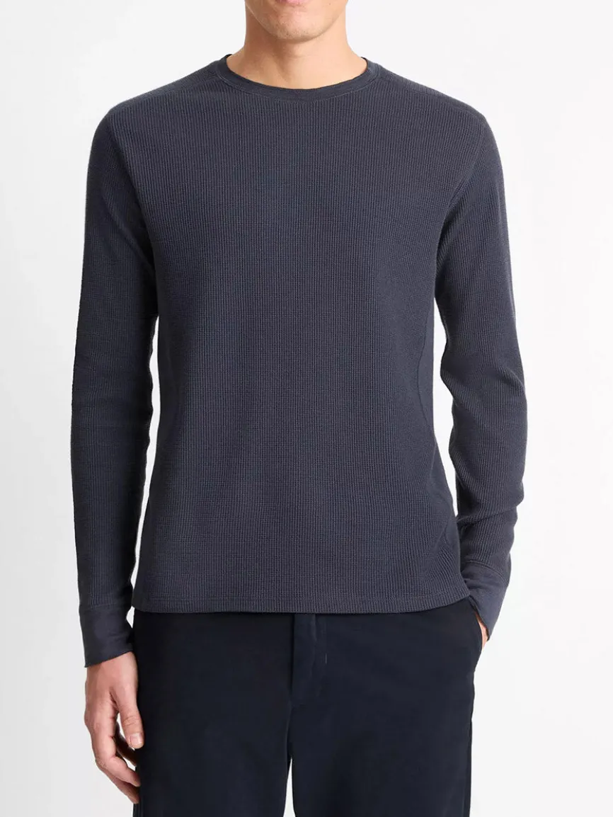 Vince Thermal Long Sleeve Crew Neck Pullover in Coastal Blue
