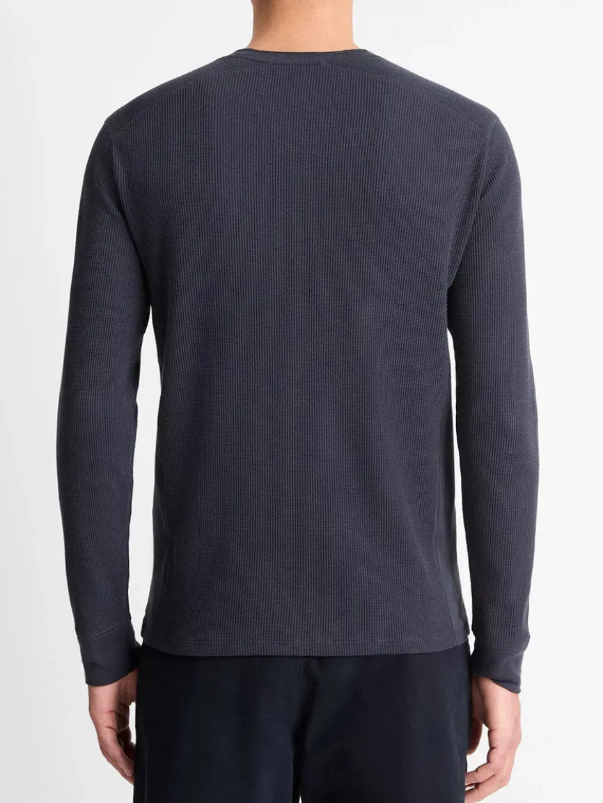 Vince Thermal Long Sleeve Crew Neck Pullover in Coastal Blue