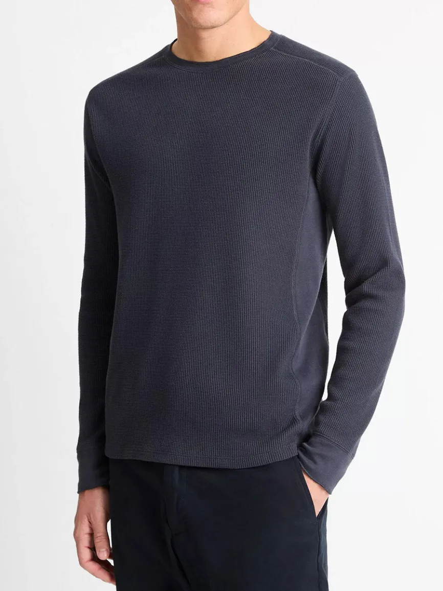 Vince Thermal Long Sleeve Crew Neck Pullover in Coastal Blue