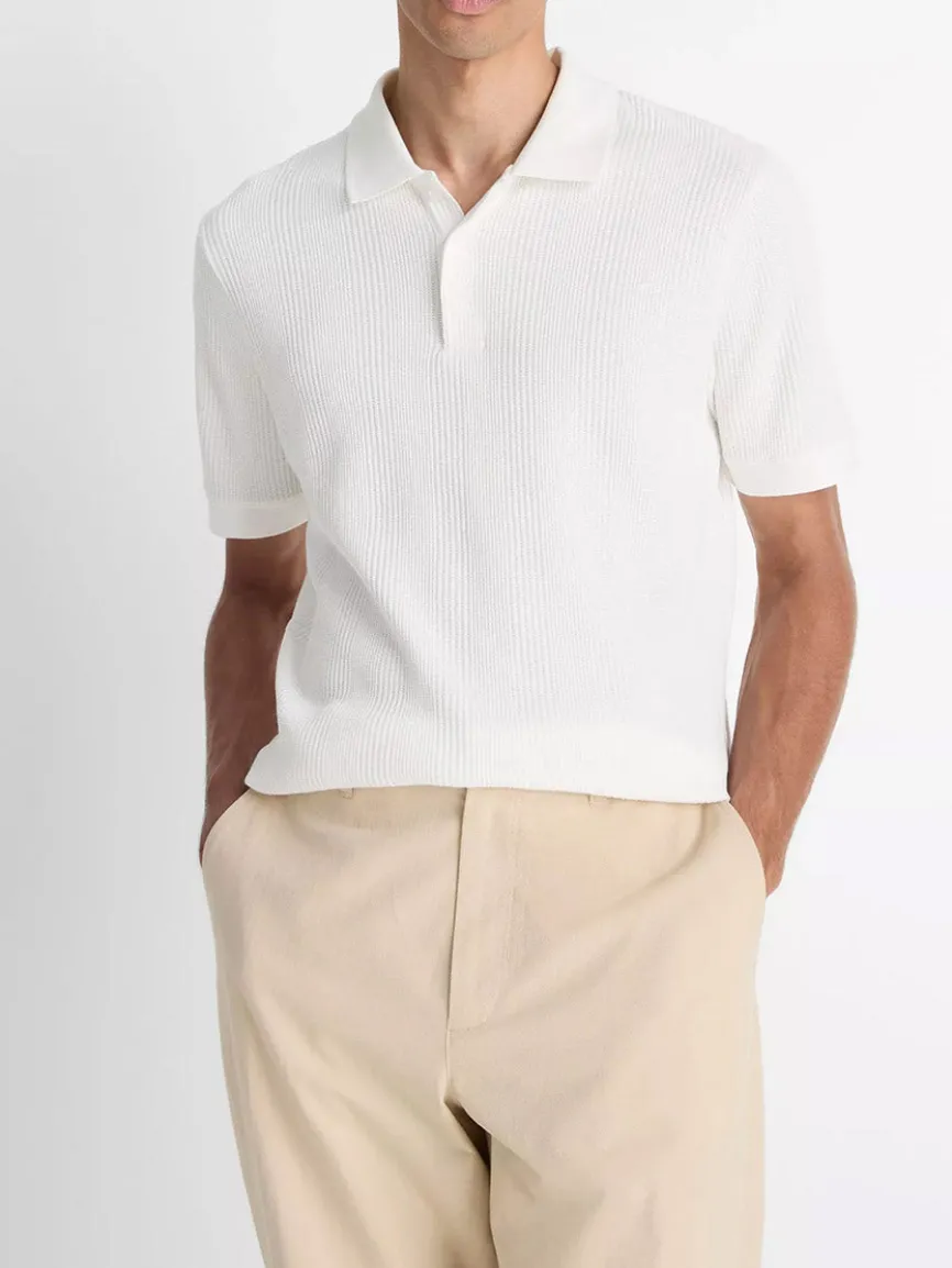 Vince Variegated Pima Cotton Polo Shirt in Off White