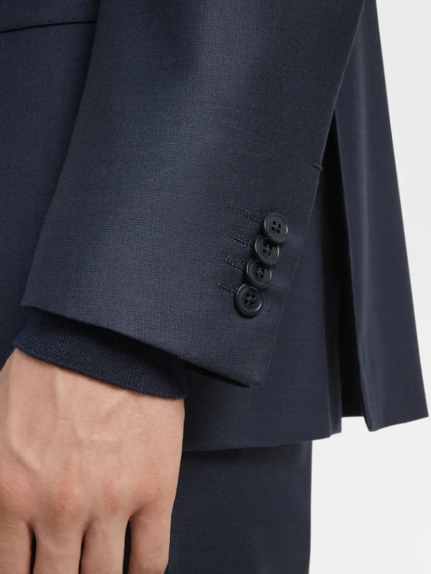 Zegna Navy Blue Milano Trofeo™ Wool Suit in Pinpoint Pattern